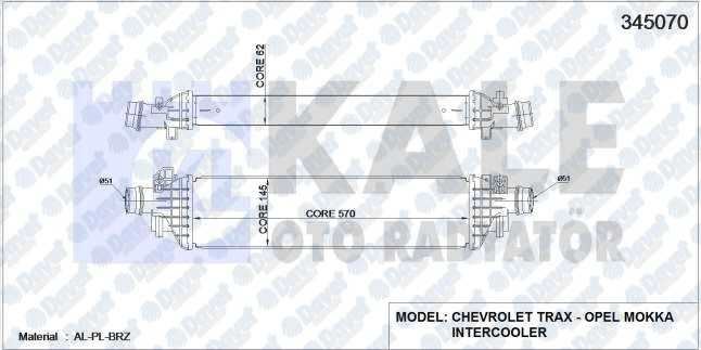 KALE 345070 Turbo Radyatoru (Intercooler) Opel Mokka Chevrolet Trax (Al/Pl/Brz)